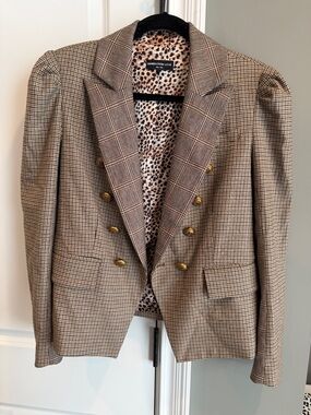 Generation Love Brown Plaid Double-Breasted Sport Coat with Gold Buttons